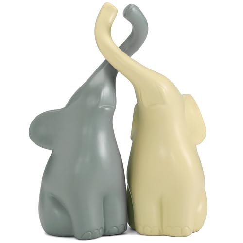 Elephant Figurines Loving Pair of ElephantsStatue 6.3" High Decor for Home Gift for Couples Set of 2(Grey&Cream) - color: A-grey