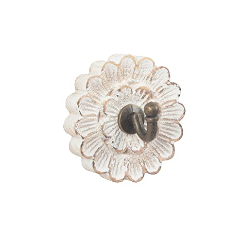 Distress Wood Flower Coat Hooks for Wall Hanging, Single Small Vintage Decorative Hanger for Keys, Bags, Towels (Robe Hanger) - style: Countryside