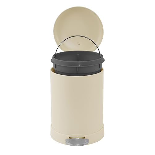 Glad Small Trash Can, 1.2 Gallon | Round Stainless Steel Garbage Bin with Soft Close Lid & Step Foot Pedal | Metal Waste Basket with Removable Inner Bucket, Almond - color: Almond
