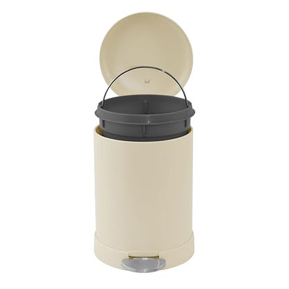 Glad Small Trash Can, 1.2 Gallon | Round Stainless Steel Garbage Bin with Soft Close Lid & Step Foot Pedal | Metal Waste Basket with Removable Inner Bucket, Almond - color: Almond