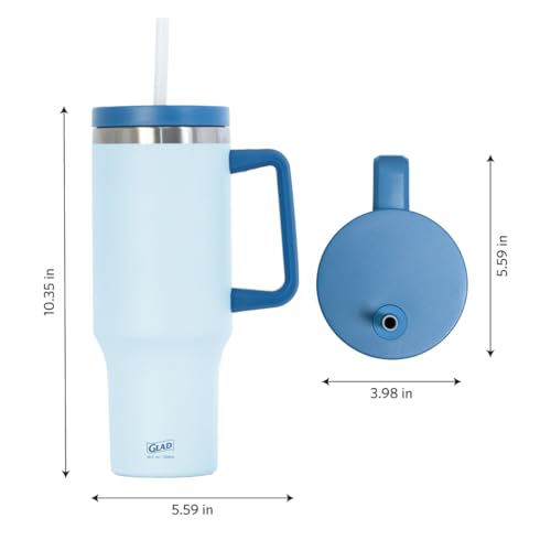 Glad Pioneer Stainless Steel Tumbler with Lid and Straw - Double Walled Insulated Cup with Handle - Leak Resistant & Cup Holder Compatible, Drinks Stay Cold All Day, 40oz, Blue - color: Blue, size: 40 Ounces