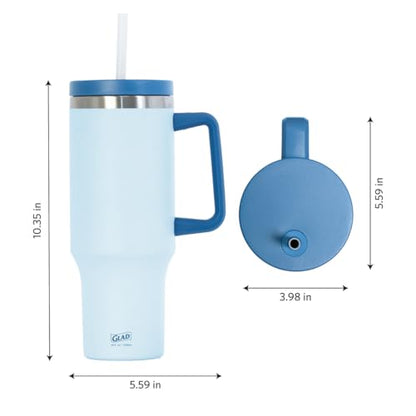 Glad Pioneer Stainless Steel Tumbler with Lid and Straw - Double Walled Insulated Cup with Handle - Leak Resistant & Cup Holder Compatible, Drinks Stay Cold All Day, 40oz, Blue - color: Blue, size: 40 Ounces