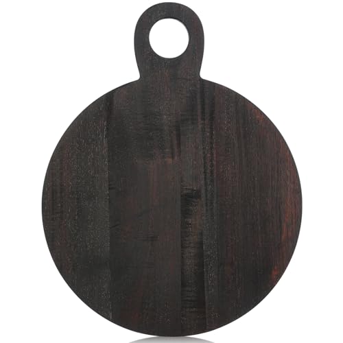1 Pcs Acacia Wood Cutting Board with Handle 16.9'' Round Charcuterie Chopping Board for Pizza Cheese Meat Decorative Black Wooden Serving Tray for Kitchen and Dining Room - color: Black, size: 16.7"L x 13.2"W