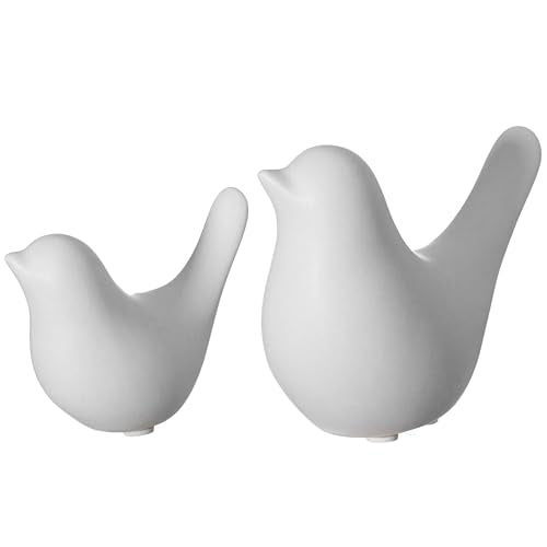 Uniquewise Set of 2 White Ceramic Bird Statue Gift & Decorative Accent for Living Room Bedroom Office Desktop Shelves Coffee Table Cottage Spaces or Farmhouse Aesthetic Ideal for Minimalist Interiors - color: White, size: Set of 2
