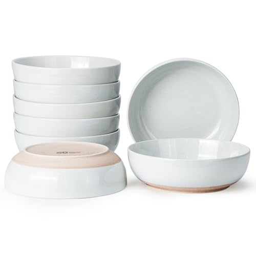 Pasta Bowls Set of 8, 34oz Speckled Ceramic Bowls Set for Serving Salad, Pasta, Soup, Dinner, 8" Wide and Deep Bowls, Dishwasher & Microwave Safe, Matte Terracotta Base (Gray White) - color: Gray White, size: 8pcs