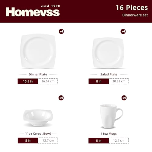 HomeVss, New Bone China Dinnerware Set, Rim Square Shape, 16pc Set - color: Square Rim, size: Service for 4 - 16pc Set
