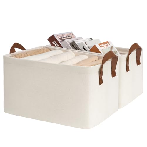 CHICVITA Fabric Storage Bins for Shelves, Metal Frame, 2-Pack, Beige | 20L, 14 ¾" L x 10 ¼" W x 8 ¼" H, Collapsible Design, Towels, Toys & Books Storage, Closet & Living Room Organization - color: Beige, size: 14 ¾" L x 10 ¼" W x 8 ¼" H