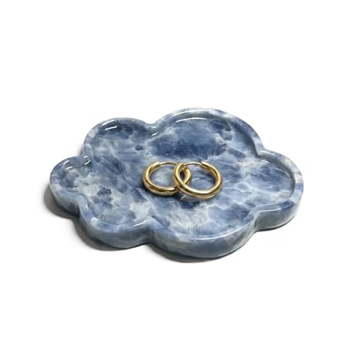Natural Marble Tray Cloud Shape Vanity Trays, Jewelry Trays Holder Dish for Bathroom Countertop Home Decor Gift Blue - color: Blue