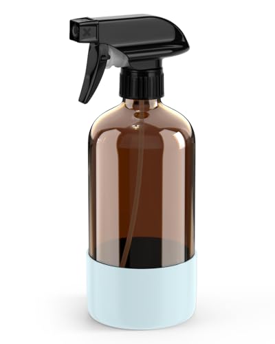 Bontip Amber Glass Spray Bottle, 16 oz with Blue Silicone Sleeve, 1 Pack | Refillable amber glass bottle, With protective silicone sleeve, BPA-free, UV shielding, Great for cleaning solutions,plants - color: Blue, size: 16 Ounces