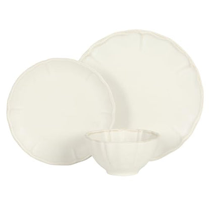 Gibson Elite Vista Rossio - Made In Portugal - 12 Piece Dinnerware Set for 4, White Ceramic Plates and Bowls Sets, Stoneware Dishware Set with Scalloped Edge, Dinner Plates Salad Plates & Cereal Bowls - color: White (Vista Rossio Dinnerware)