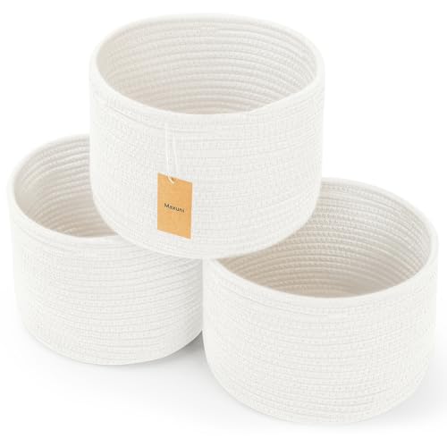 3 Pack Small Rope Storage Baskets, 9.82×9.82×7.1", White | Cotton Basket for Gifts Empty, Cute Round Woven Basket, Decorative Shelf Basket Organizer, Organizing Basket for Shelves - color: White-3PCS