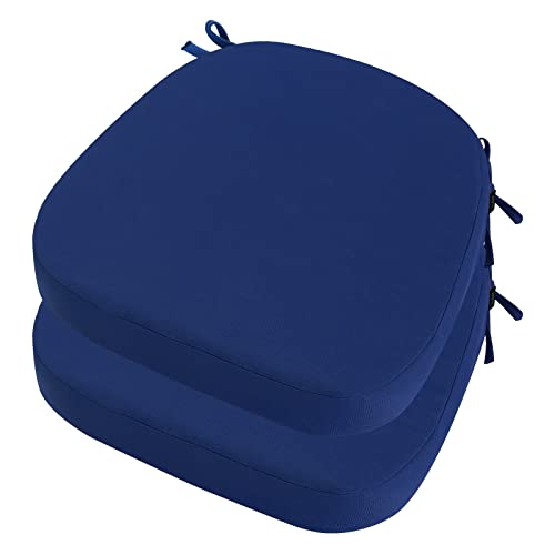 idee-home Outdoor Chair Cushions Set of 2, 17" x 17" D-Shaped | Thick Outdoor Seat Cushions Waterproof Patio Furniture with Ties Dining Pads - color: Dark Cerulean, size: 17x17x2 Inch