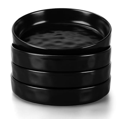 LIANYU 8.25’’ Pasta Bowls Set of 4, 33oz Large Wide Shallow Dinner Plates | Stoneware Salad Plate, Ceramic Serving Bowl Sets for Soup, Cereal, Fruit, Microwave & Dishwasher Safe, Obsidian Matte Black - color: Matte Black