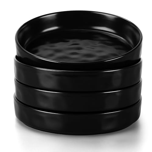 LIANYU 8.25’’ Pasta Bowls Set of 4, 33oz Large Wide Shallow Dinner Plates | Stoneware Salad Plate, Ceramic Serving Bowl Sets for Soup, Cereal, Fruit, Microwave & Dishwasher Safe, Obsidian Matte Black - color: Matte Black