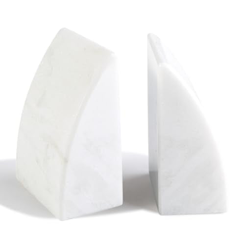 Marble Bookends for Shelves, Large Bookends for Heavy Books, Natural Stone Book Stopper for Books CD Movies, Aesthetic Decorative Book Ends (White) - color: Sail-white