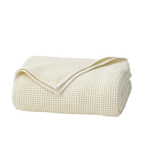 BOLL & BRANCH Waffle Bed Blanket, Full/Queen, Cream | Luxury 100% Organic Cotton - Soft, Lightweight and Breathable - Textured Waffle Weave Design - color: Cream, size: Full/Queen