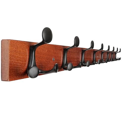 SKOLOO 43-Inch Cherry Wood Coat Rack Wall Mount with 8 Triple Hooks - Ideal for Family Entrances, Classrooms, and Pet Supplies Storage - Perfect Coat Hooks for Wall - color: Cherry, size: 43 inch