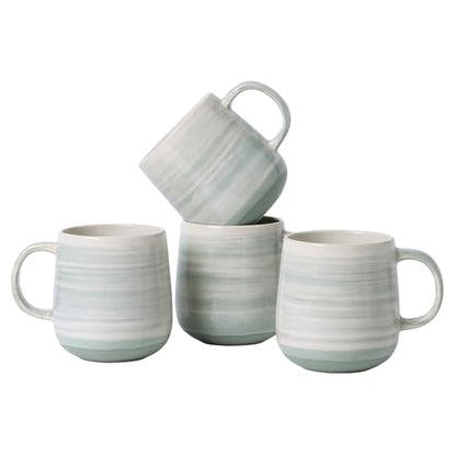 Coffee Mugs Set of 4, 12oz Stoneware Coffee Cups with Handle, Light Green | Hand-Painted Ceramic Mugs Set for Women and Men, Dishwasher & Microwave Safe, Suitable for Hot Coffee, Tea, Cocoa, Milk - color: Light Green