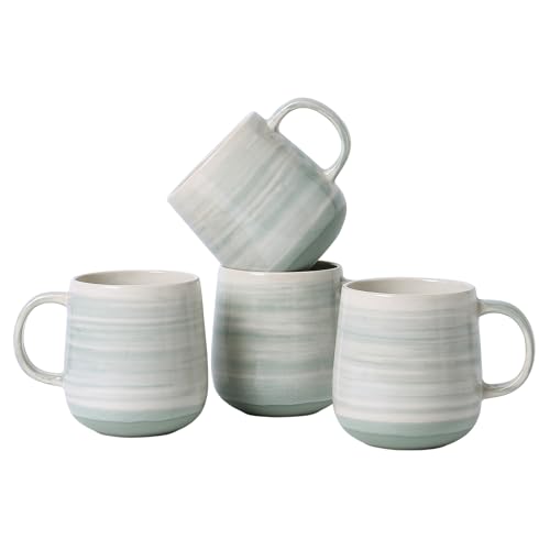 Coffee Mugs Set of 4, 12oz Stoneware Coffee Cups with Handle, Light Green | Hand-Painted Ceramic Mugs Set for Women and Men, Dishwasher & Microwave Safe, Suitable for Hot Coffee, Tea, Cocoa, Milk - color: Light Green