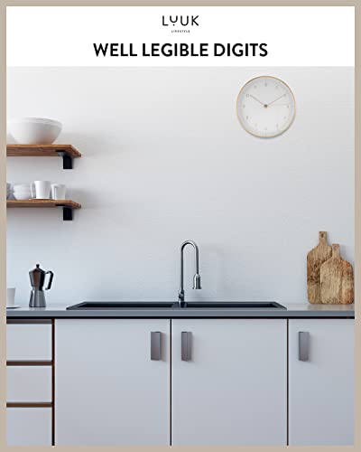 Modern Silent Quartz Wall Clock, 10in, White & Gold | Designed in Germany, Simple & Elegant, Non-ticking, Analog, Battery operated, Housewarming gift, for Living room, Bedroom - color: White, 10"