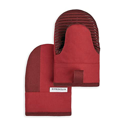 KitchenAid Beacon Two-Tone Non-Slip Mini Oven Mitt Set, Passion Red/Bordeaux, 5.5"x8", 2 Piece - color: Passion Red/Bordeaux