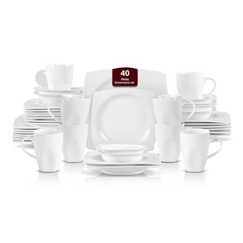 HomeVss, New Bone China Dinnerware SEt, Rim Square Shape, 40pc Set - color: Square Rim, size: Service for 8 - 40pc Set