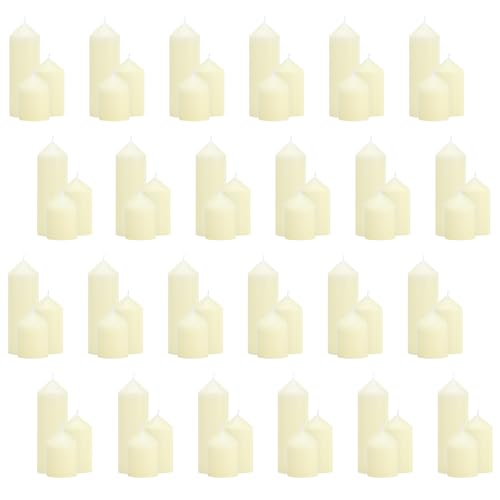 72 Pcs Ivory Pillar Candles Bulk Set: 2-Inch Wide in 3 Heights (3, 4, 6 Inch). Dripless Unscented Smokeless Hurricane Candles for Wedding, Party, Event Decor to Create Warm Elegant Atmosphere. - color: 72 Pointed-tip, size: 2 x 3/4/6 Inch