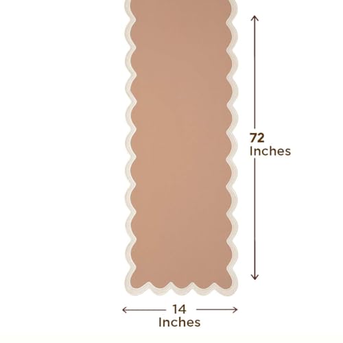 Folkulture Fall Table Runner 90 Inches Long | Brown Scalloped | Table Runner for Dining Table Decor, 100% Cotton, Machine Washable, Party, Farmhouse Decor, Thanksgiving Decorations - size: 14" x 72", style: Sand Dune