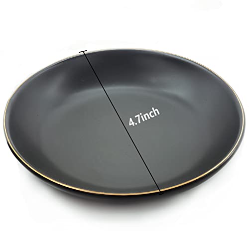 HANKOR 4.75" Ceramic Jewelry Tray, Small Ring Dish Holder Trinket Tray, Catch All Trays for Ring Earring Necklace Key, Christmas Gifts for Women Girls, Black - color: Black