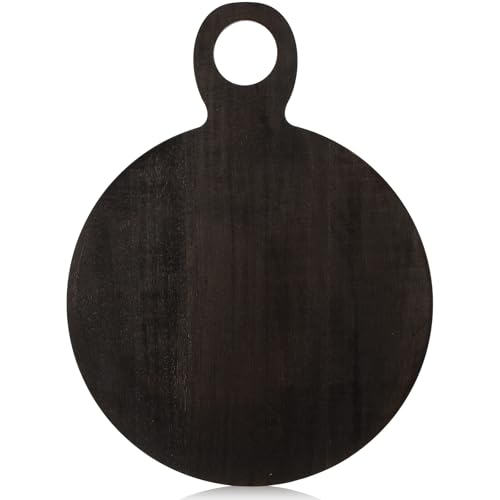 1 Pcs Acacia Wood Cutting Board with Handle 21'' Circle Charcuterie Chopping Board for Pizza Cheese Meat Decorative Black Wooden Serving Tray for Kitchen and Dining Room - color: Black, size: 21.1"L x 17.7"W