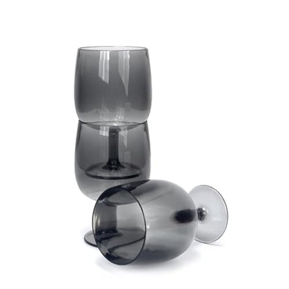 Yalin Set of 6 Unbreakable 12 oz Acrylic Plastic Wine and Water Tumbler Stackable Goblets. (Gray, 12 oz) - color: Gray, size: 12 oz