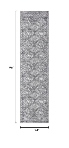 KILOCOCO Washable Runner Rug 2x8 ft Non-Slip Hallway Runners, Grey | Low-Pile Entryway Runners, Rubber Backed Runner Rug, Printed Kitchen Runner Rug, Soft Geometric Rugs for Hall Living Room - color: Grey, size: 2' x 8' (Runner)