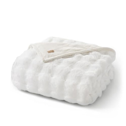 Faux Rabbit Fur Bubble Throw Blanket, 50"x60", Bright White | Ultra Soft, Luxury Faux Rabbit Fur Throw, Thick Warm Bubble Blanket, Cozy Fluffy Reversible, for Bed, Couch, Chair, Sofa - color: Bright White, size: 50"x60"