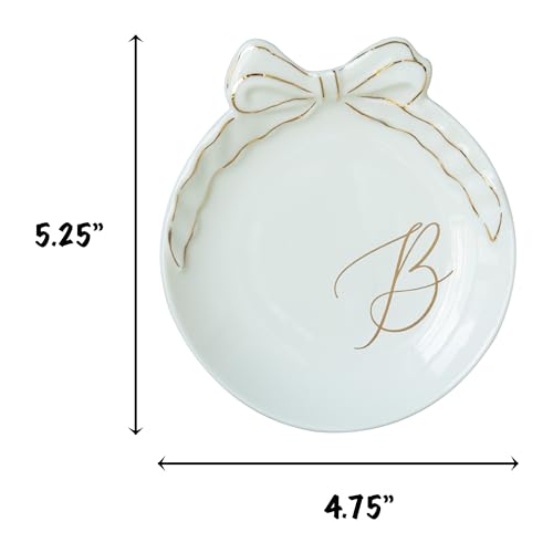 COLLECTIVE HOME Ceramic Jewelry Tray, Monogram Trinket Dish with Bow (B) | Mothers Day Graduation Christmas Birthday Gifts for Women, Bridesmaid Proposal Gifts, Features Real Gold Trim & Gift Box - color: B