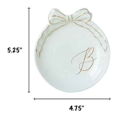 COLLECTIVE HOME Ceramic Jewelry Tray, Monogram Trinket Dish with Bow (B) | Mothers Day Graduation Christmas Birthday Gifts for Women, Bridesmaid Proposal Gifts, Features Real Gold Trim & Gift Box - color: B