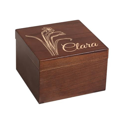 Personalized Wooden Memory Keepsake Box Custom with Birth Flower & Message | Jewelry, Photos & Memento Storage Chest, Customize Floral Design Wood Gift Box for Women, Mom & Girls, for Birthday Christmas - size: 5.9"L x 5.9"W x 3.9"H, style: Birth Flower