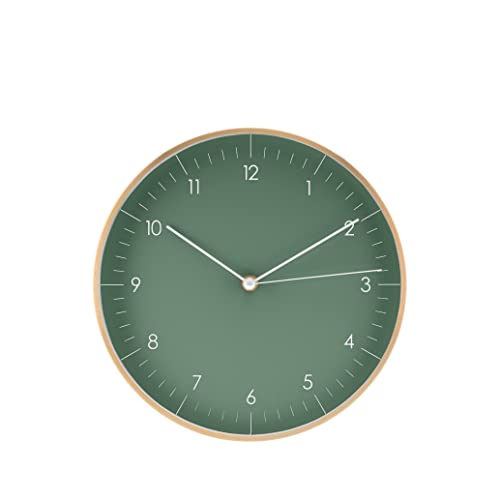 Modern Silent Quartz Wall Clock, 10in, Dark Green & Gold | Designed in Germany, Simple & Elegant, Non-ticking, Analog, Battery operated, Housewarming gift, for Living room, Bedroom - color: Dark Green, 10"