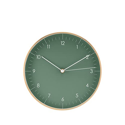 Modern Silent Quartz Wall Clock, 10in, Dark Green & Gold | Designed in Germany, Simple & Elegant, Non-ticking, Analog, Battery operated, Housewarming gift, for Living room, Bedroom - color: Dark Green, 10"