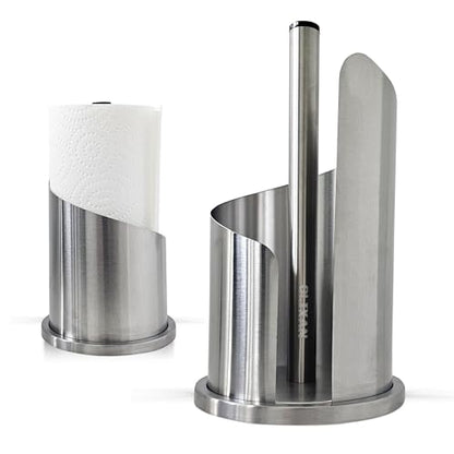 Stainless Steel Paper Towel Holder Countertop, Modern Covered Design, Weighted Base for Stability, Freestanding Easy One-Handed Operation for Kitchen & Bathroom (Brushed Silver) - color: Brushed Silver