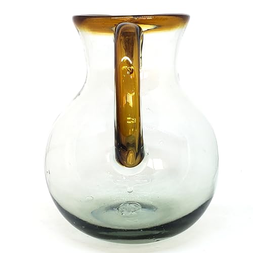 Amber Rim 120 oz Pitcher and 6 Drinking Glasses set, Recycled Glass, Lead-free, Toxin-Free (Pitcher & Glasses) - style: Pitcher & 6 Glasses