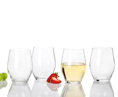 Anchor Hocking Stemless Wine Glasses, Sondria 16 Ounce Wine Glasses, Set of 8 - color: White