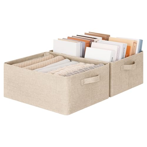 GRANNY SAYS Storage Baskets with Metal Frame, Closet Organizer Bins, Decorative Clothes Storage Bin, Foldable, Sturdy, for Organizing Living Room, Bedroom, Blankets, Books Storage, Light Taupe, 2-Pack - color: Light Taupe, size: Large - 2 Pack