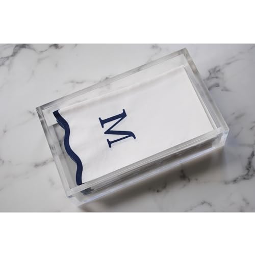 Stxy's Monogram Guest Towels, 40 Lettered Hand Towels - Navy Blue Letter 'M', Decorative Scalloped Monogrammed M Paper Napkins, Blue and White Disposable Dinner Napkins for Bathroom, Hostess Gifts - style: M
