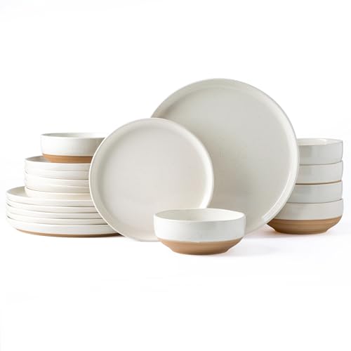 AmorArc Dinnerware Sets for 6, 18 Pieces Ceramic Plates and Bowls Set | Scratch Resistant Stoneware Dishes Set, Dishwasher & Microwave Safe, Light Beige - color: Light Beige, size: Service For 6(18Pcs)