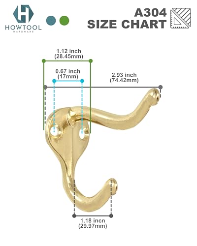 Coat Hooks for Wall Hanging Heavy Duty Wall Mounted Brass Plated, 5 Pack - color: Brass