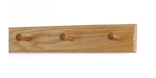 Solid Oak Shaker Peg Rack Made in The USA - Natural Stain 18 x 3.5 Inches with 3 Pegs - color: Natural, size: 18" x 3.5" with 3 pegs