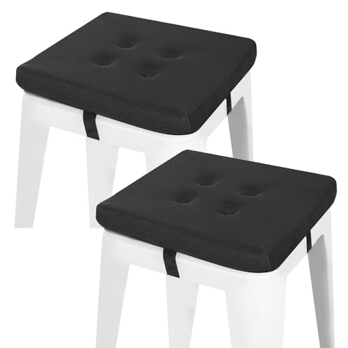 baibu 12 Inches Memory Foam Square Stool Cushions with Ties Set of 2, Dual-Layer Design Breathable Square Chair Pads Seat Cushions with Non-Slip Bottom - Only 2 Pads (12" (2PC), Black) - color: Pure Black, size: 12x12x1.5 Inch (Pack of 2)