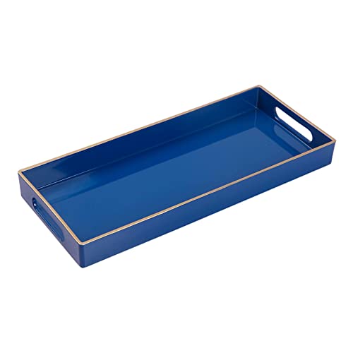 Blue Bathroom Tray, Rectangular Toilet Tank Trays with Handles | Narrow Countertop Trays, Plastic Decorative Trays, Perfume Organizer Trays for Dresser, Kitchen Counter, 13.8" x 6" x 1.58" - color: Blue