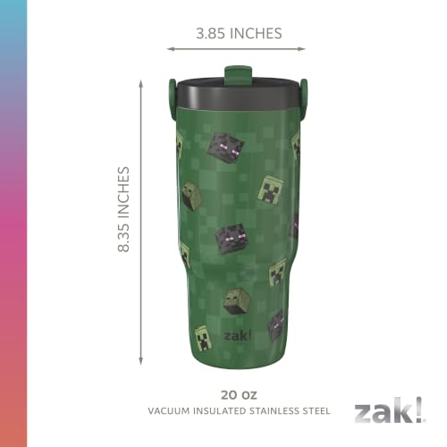 Zak Designs Minecraft Siply 20oz Leak-Proof Flip-Up Straw Insulated Tumbler | BPA Free, Stainless Steel, Handle, Cupholder Friendly, Dishwasher Safe, Kids Water Bottle, Reuseable For School, Home, Travel - color: Minecraft