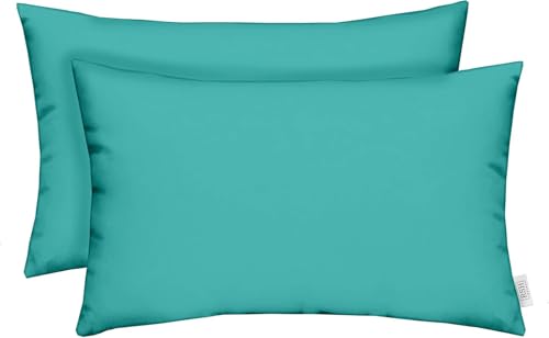 RSH DECOR Sunbrella 26" x 16" Lumbar Throw Pillows Set of 2 | Water and Fade-Resistant Performance Fabric | Outdoor Pillow Covers with Down-Alternative Inserts | Made in USA (Canvas Aruba Aqua) - color: Canvas Aruba, size: 26" x 16" (Set of 2)